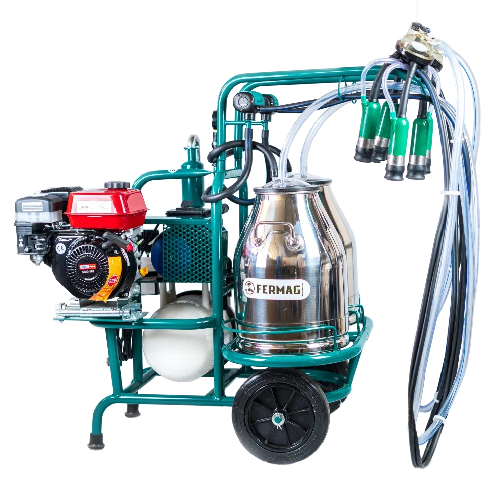 Aparat de muls cu 2 posturi si 1 bidon inox, cu motor termic, PROFESIONAL