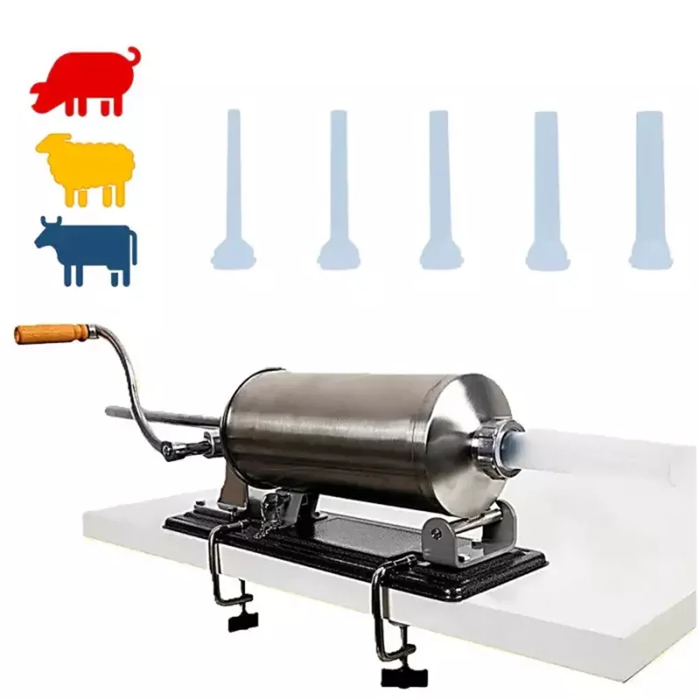 Masina de umplut carnati Micul Fermier, 4Kg, 5xPalnii Incluse, Orizontal, inox