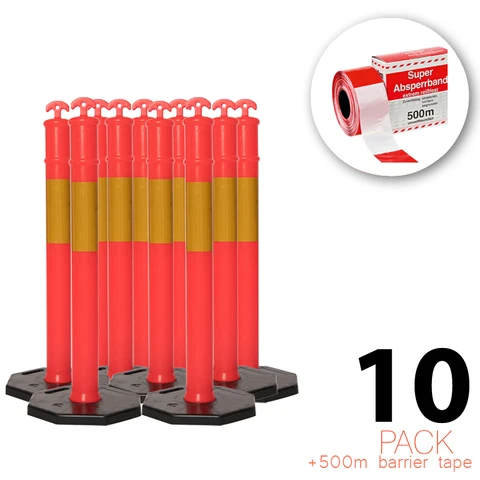 (10 Set) Flexibarrier T-Top Bolar cu bază + 500 m Bandă delimitare – 115 cm