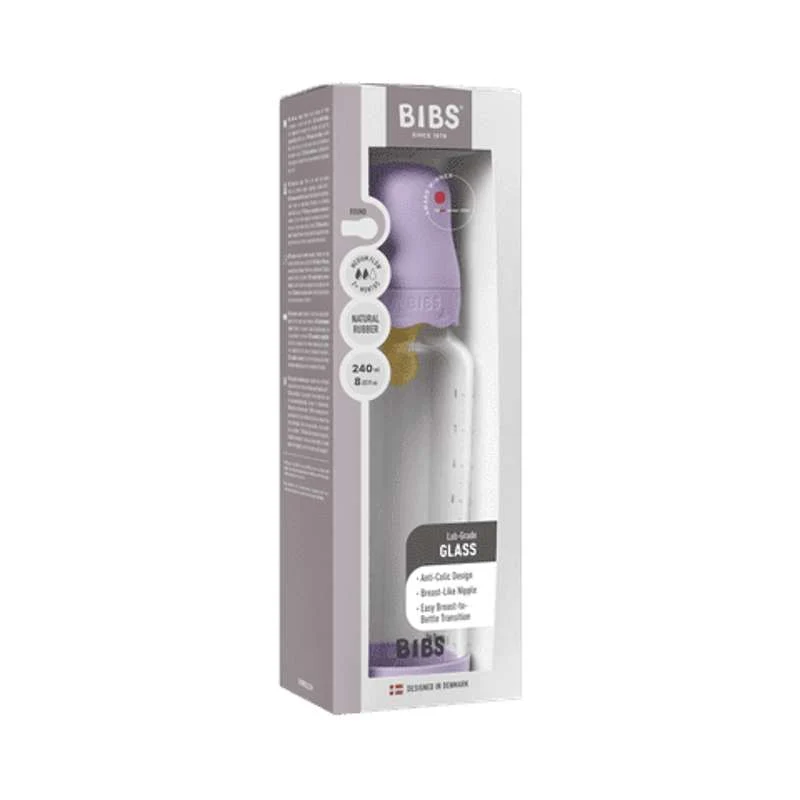 BIBS Bottle - Sutteflaskesæt - Glas - Boheme - Latex/Medium Flow/Rund - 240 ml. - Prun Sky