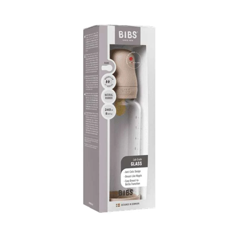 BIBS Bottle - Sutteflaskesæt - Glas - Latex/Medium Flow/Rund - 240 ml. - Blush