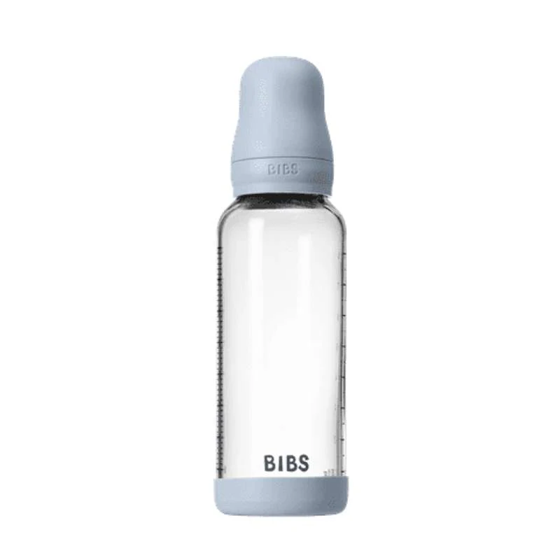 BIBS Bottle - Sutteflaskesæt - Glas - Latex/Medium Flow/Rund - 240 ml. - Baby Blue
