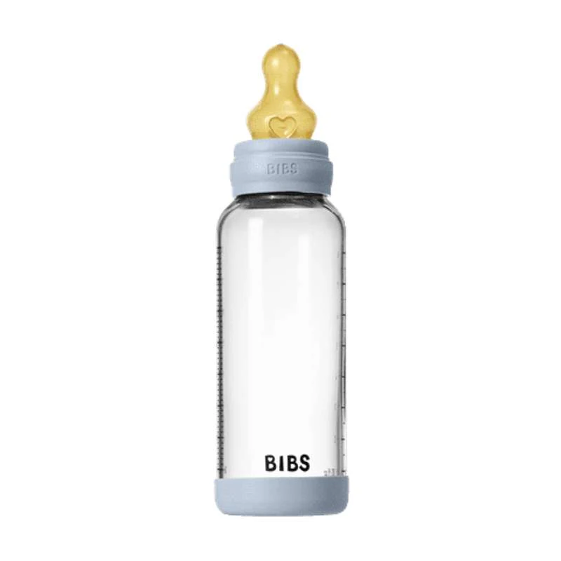 BIBS Bottle - Sutteflaskesæt - Glas - Latex/Medium Flow/Rund - 240 ml. - Baby Blue
