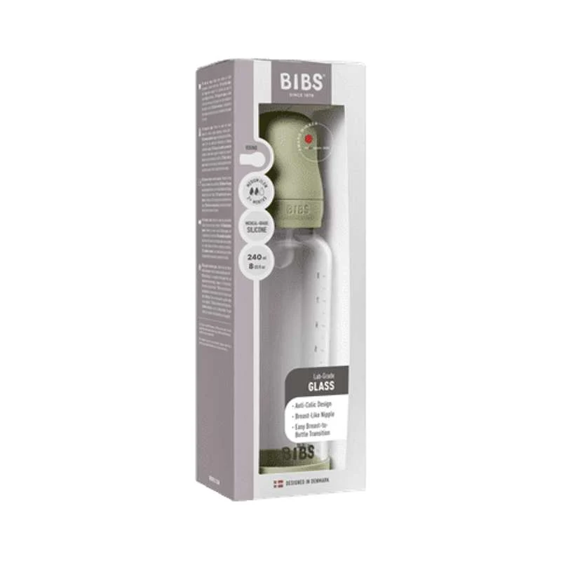 BIBS Bottle - Sutteflaskesæt - Glas - Silikone/Medium Flow/Rund - 240 ml. - Sage