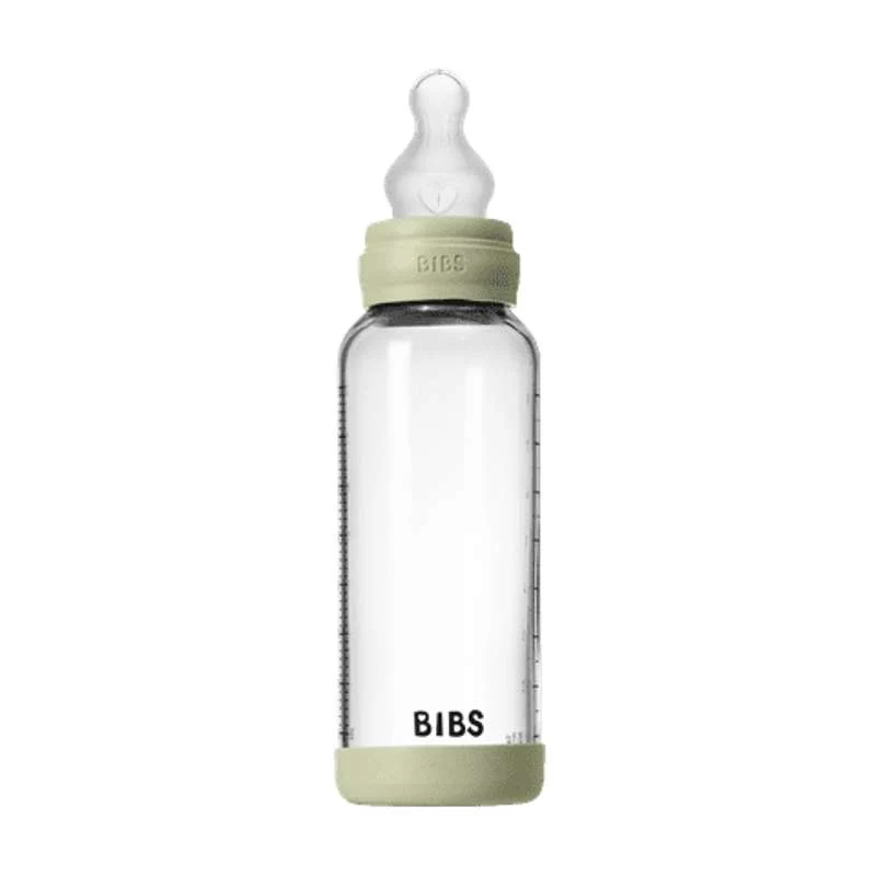 BIBS Bottle - Sutteflaskesæt - Glas - Silikone/Medium Flow/Rund - 240 ml. - Sage