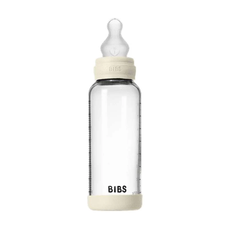 BIBS Bottle - Sutteflaskesæt - Glas - Silikone/Medium Flow/Rund - 240 ml. - Ivory