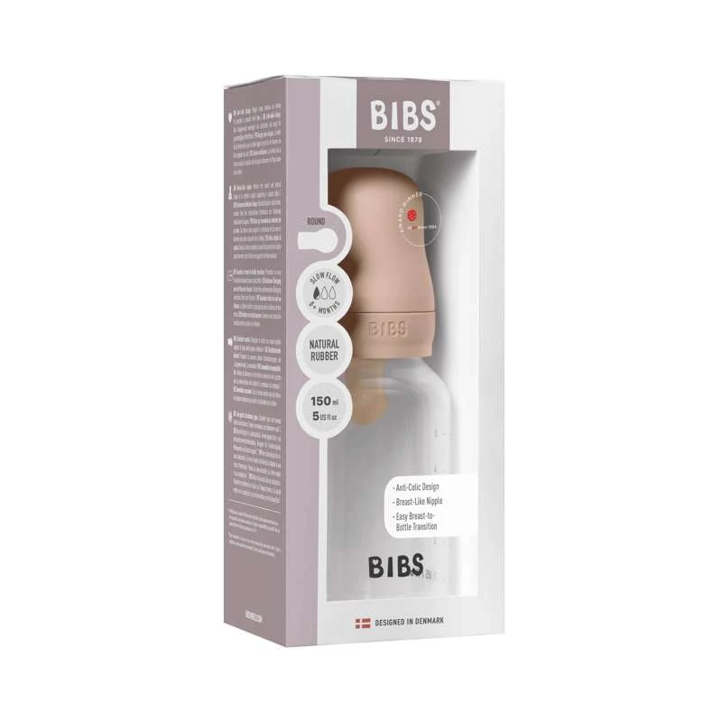 BIBS Bottle - Sutteflaskesæt - Plastik - Latex/Slow Flow/Rund - 150 ml. - Blush