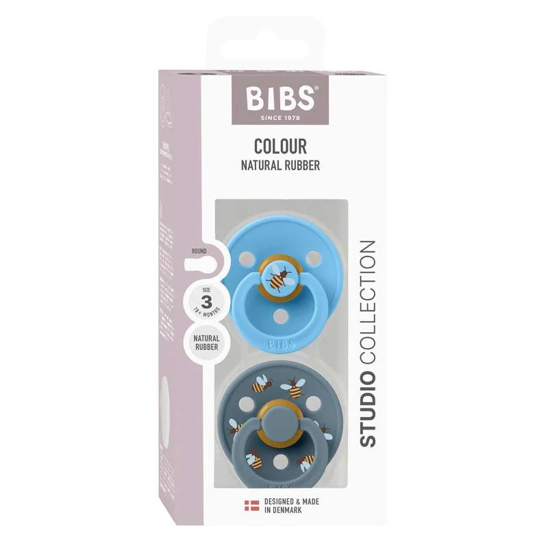 BIBS Rund Colour Sut - 2-Pak - Str. 3 - Naturgummi - Studio - Bumblebee - Breeze Mix