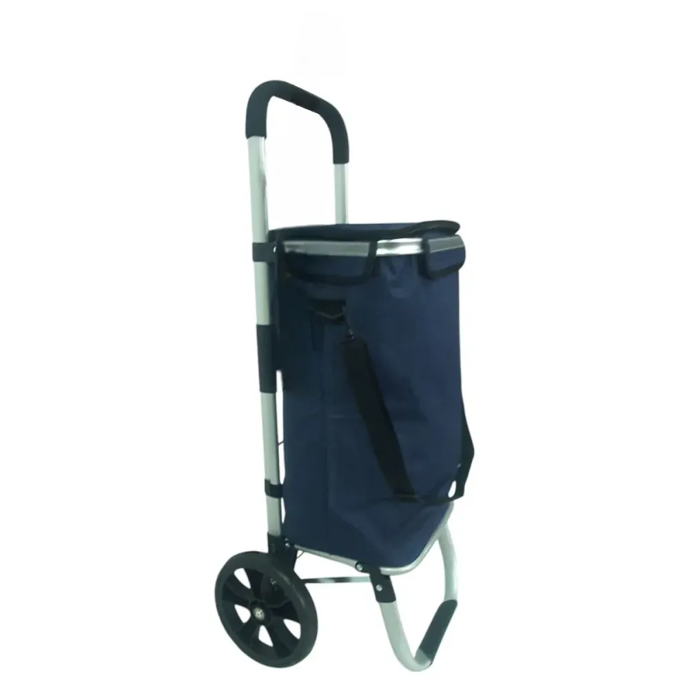 Carucior cumparaturi pliabil cu 2 roti rezistente si sac textil, detasabil cu 2 buzunare laterale, Naimeed D6869, capacita...