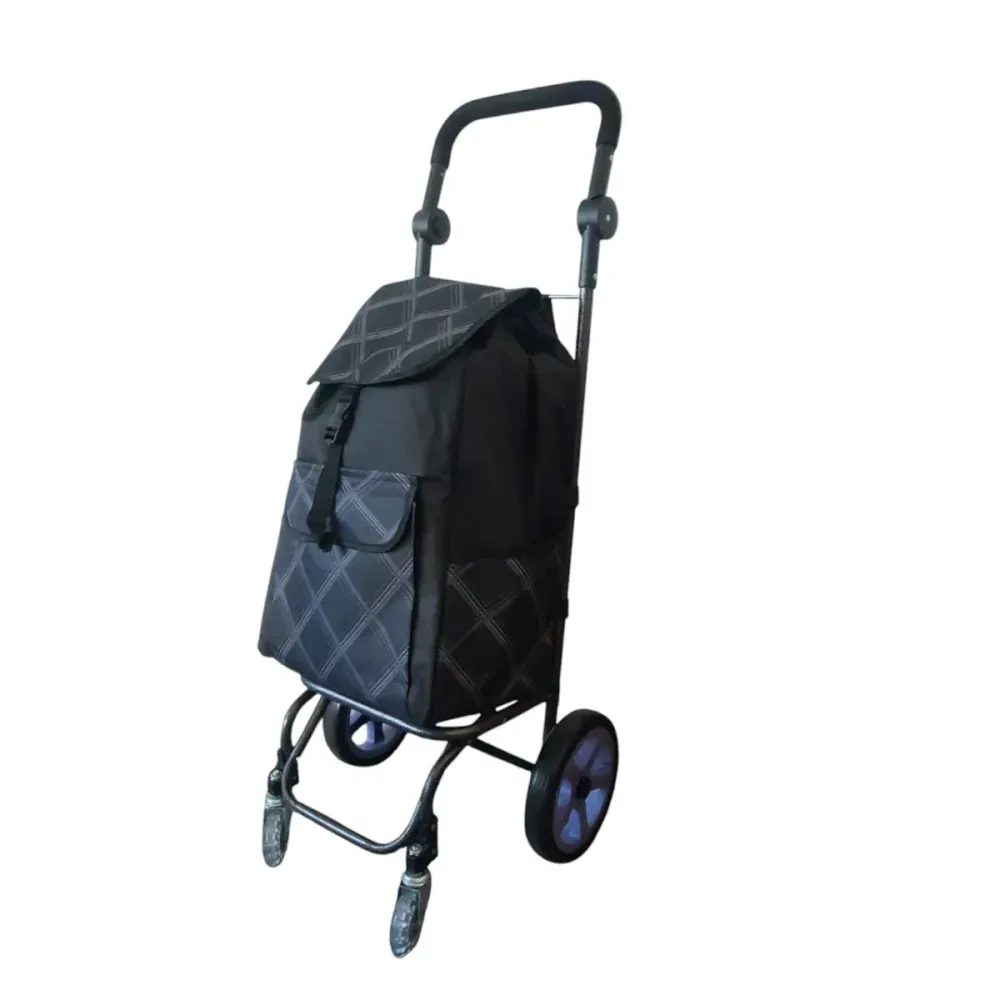 Carucior cumparaturi pliabil cu 4 roti rezistente si sac textil, detasabil cu 2 buzunare laterale, Naimeed D6874, capacita...