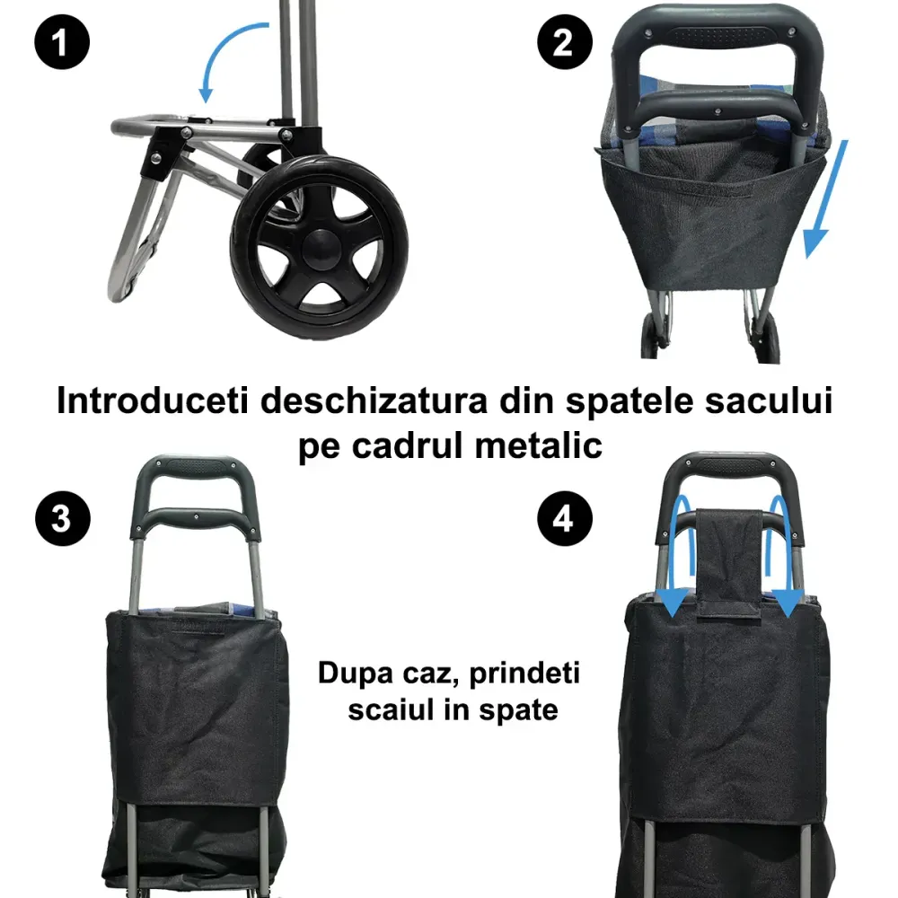 Carucior de piata pliabil, Naimeed D4942, 2 roti, 37 L, Negru