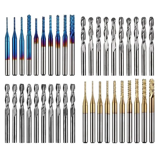 LUNYEE 40pcs End Mills CNC Router Bits, 1/8 Shank CNC Cutter Milling Carving Bit Set