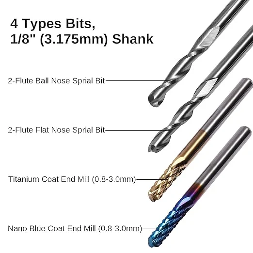 LUNYEE 40pcs End Mills CNC Router Bits, 1/8 Shank CNC Cutter Milling Carving Bit Set