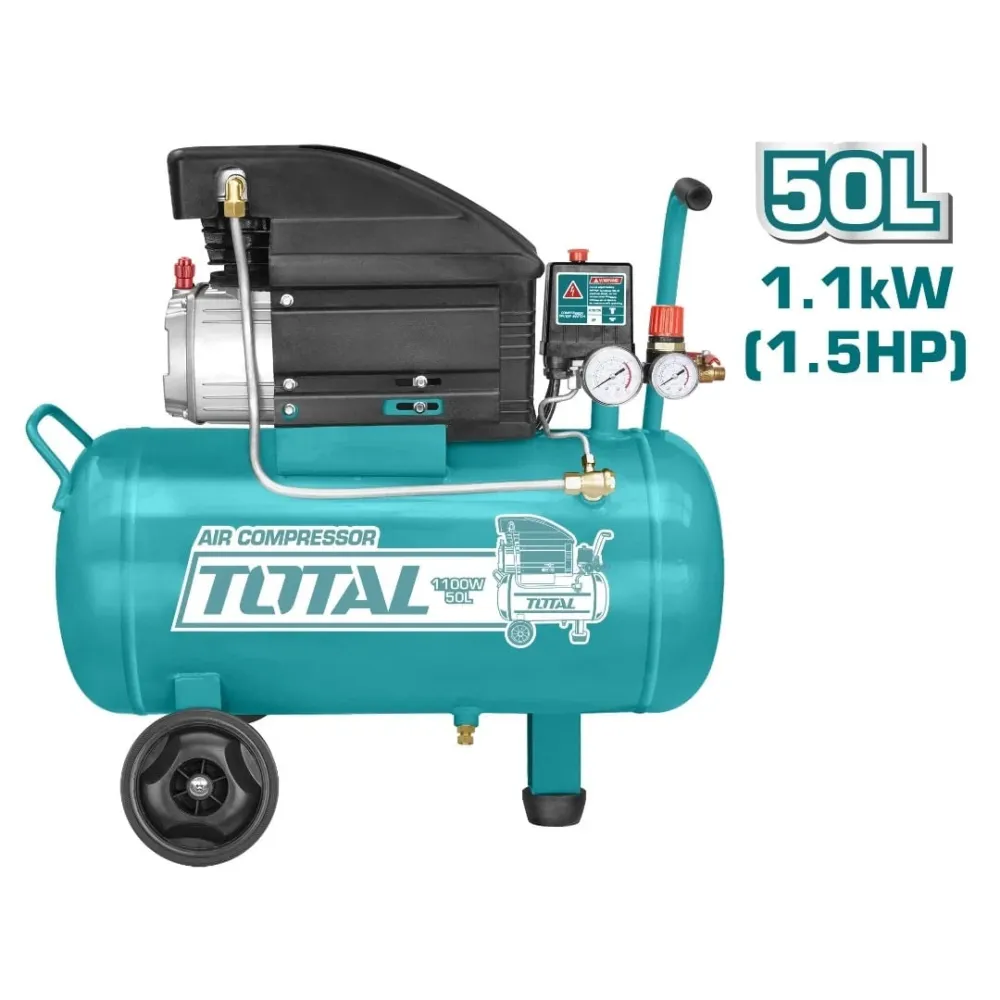 Compresor de aer pe ulei Total, 1100W 1,5CP, 50L, 8BAR - Resigilat