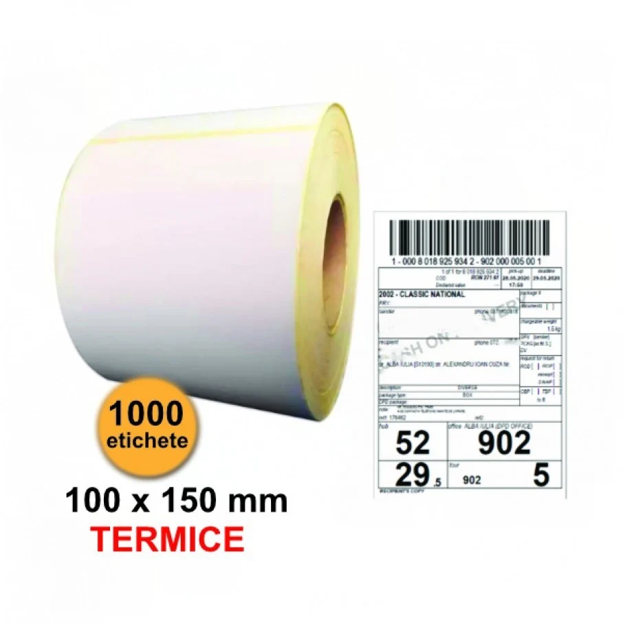Rola etichete termice pentru awb Vivimall 100x150mm, 1000 et./rola