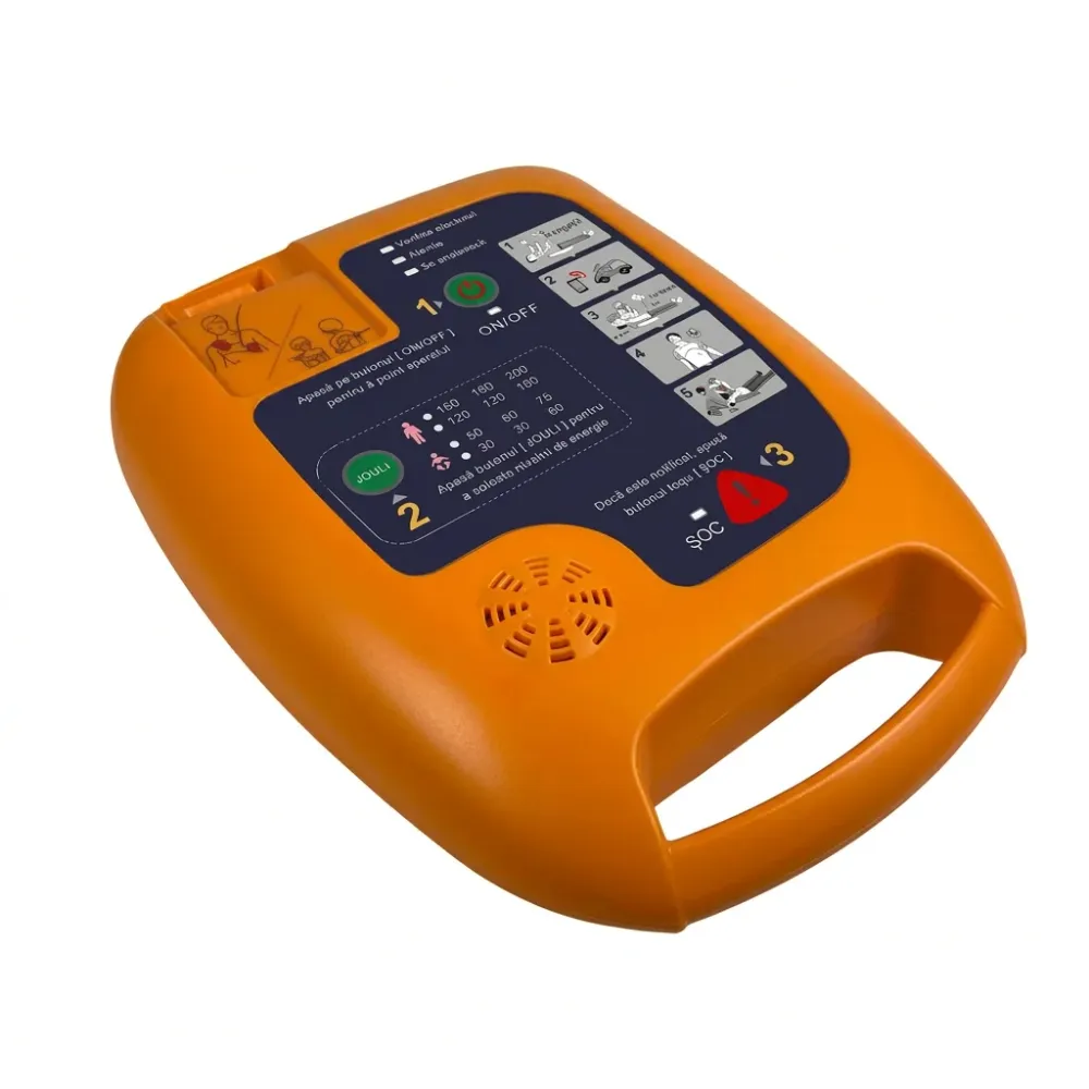 Defibrilator extern semi-automat DEFI 5S PRO cu meniu limba romana+geanta+suport perete+kit prim-ajutor