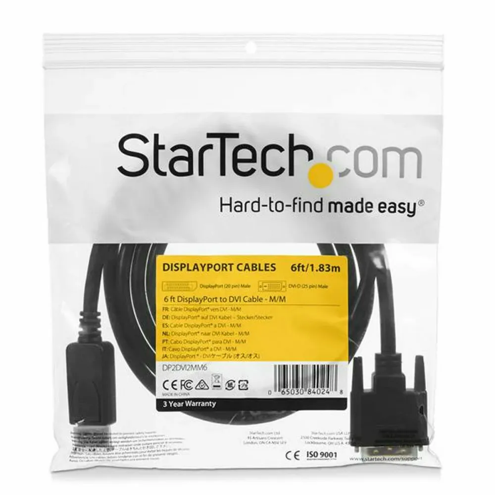 Adaptor DisplayPort la DVI Startech DP2DVI2MM6 (1,8 m) Negru 1.8 m