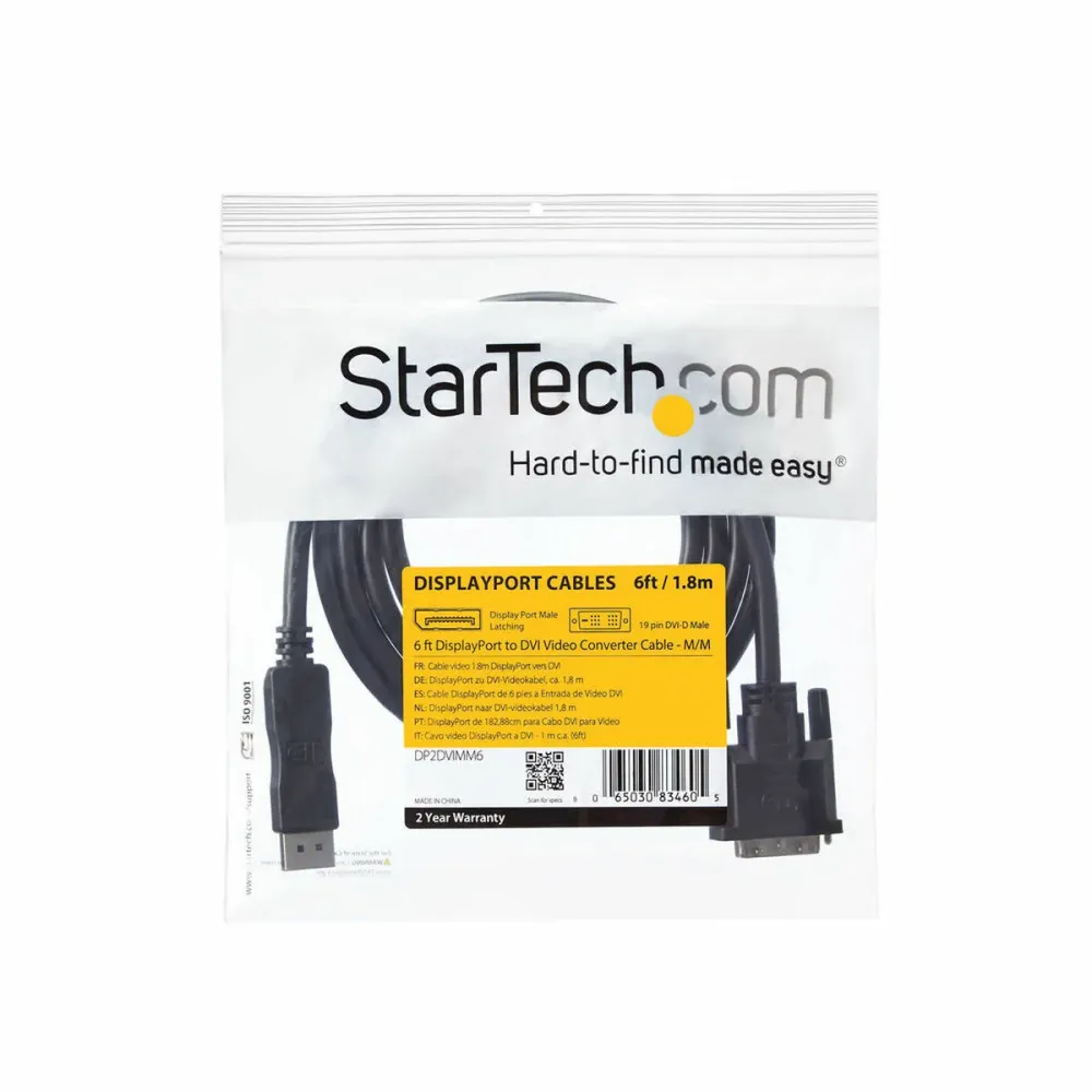 Adaptor DisplayPort la DVI Startech DP2DVIMM6 (1,8 m) Negru 1.8 m
