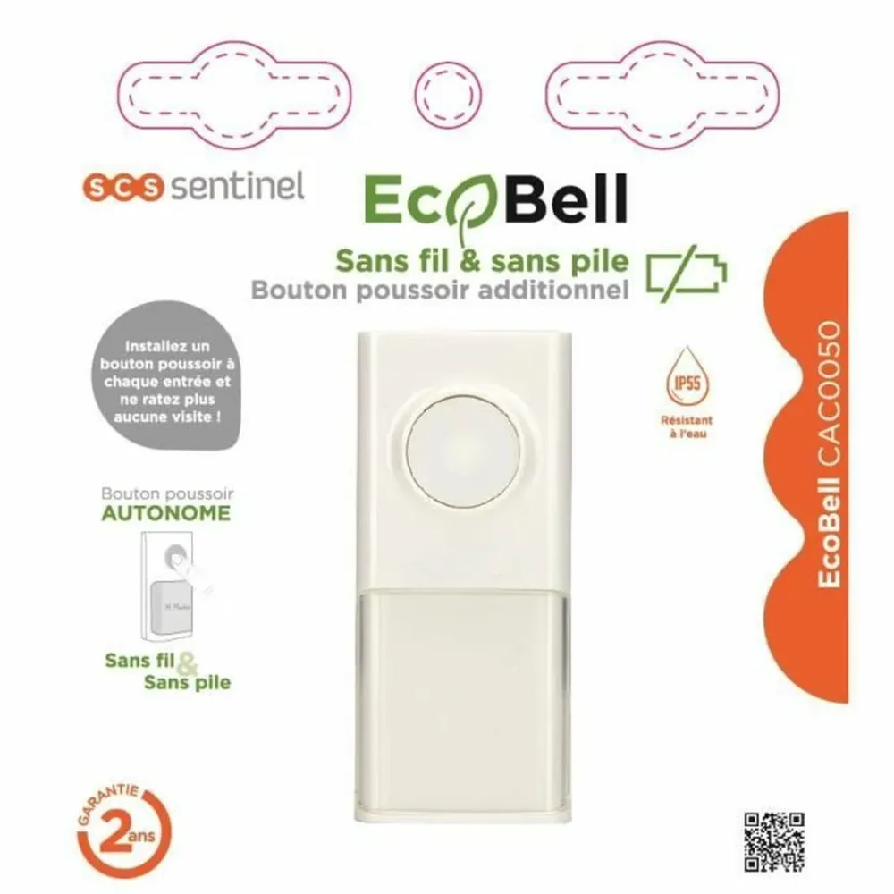 Push button doorbell SCS SENTINEL Ecobell CAC0050 Fără Fir