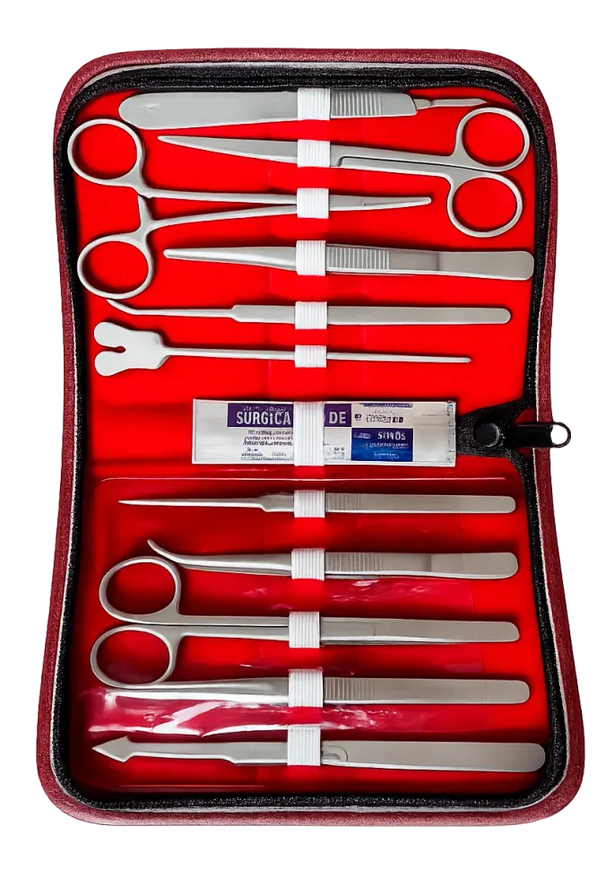 Trusa profesionala chirurgicala de disectie cu 11 instrumente si accesorii