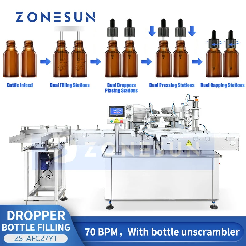 ZONESUN ZS-AFC27YT Automatic Liquid Dropper Bottle Essential Oil Filling Capping Machine