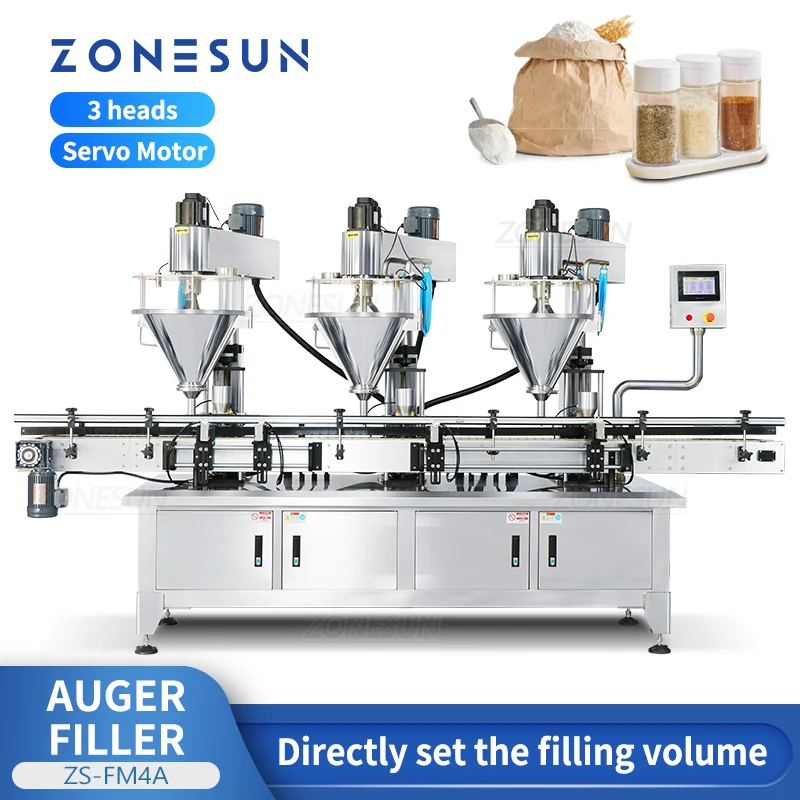 ZONESUN ZS-FM4A Servo Powder Filling Machine 3 Auger Heads