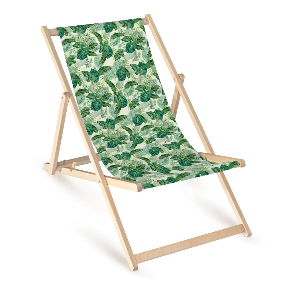 Șezlong din lemn cu imprimare LIGHT TROPICAL LEAVES