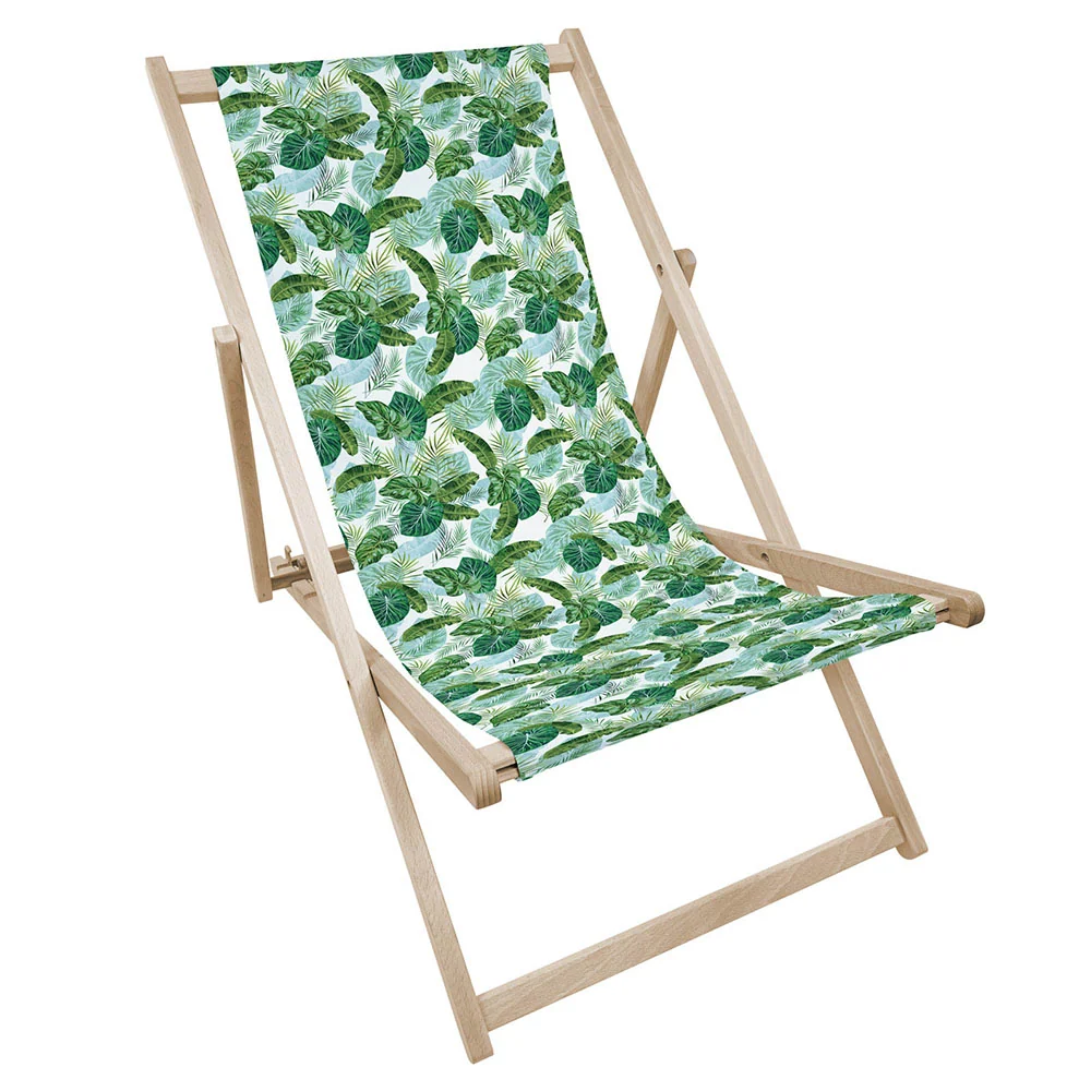 Șezlong din lemn cu imprimare LIGHT TROPICAL LEAVES