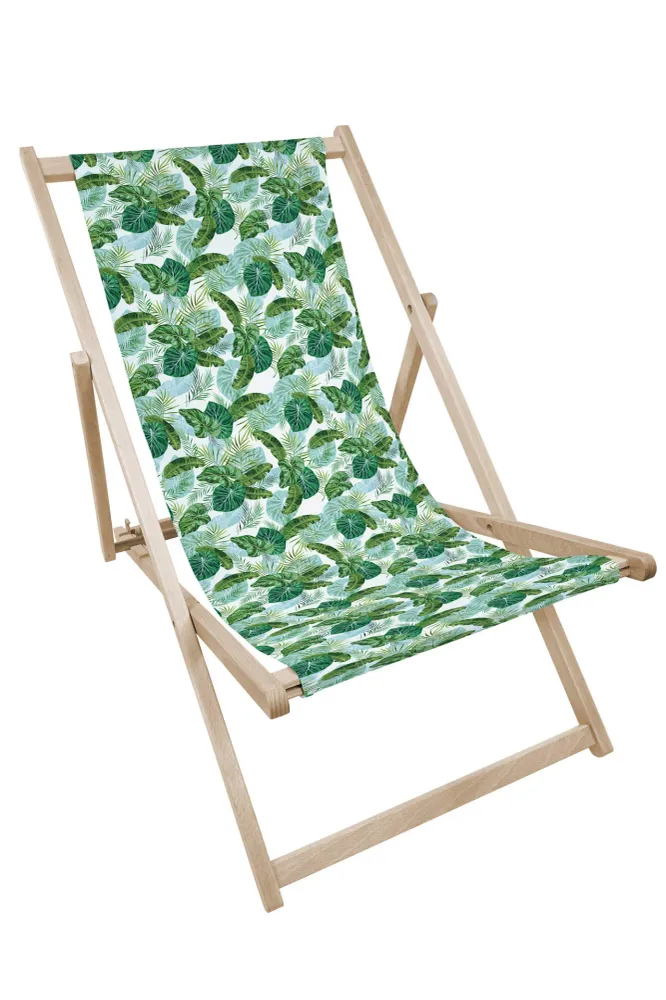 Șezlong din lemn cu imprimare LIGHT TROPICAL LEAVES