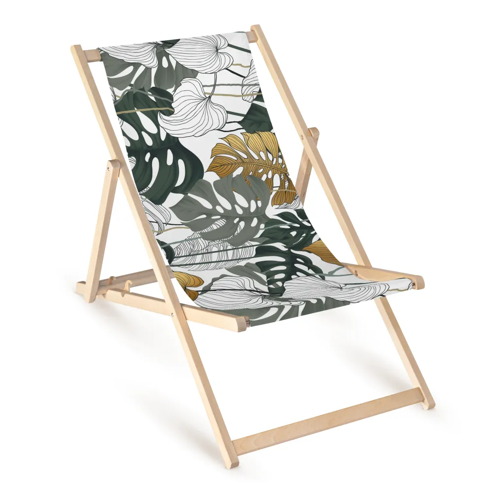 Șezlong din lemn cu imprimare MONSTER WHITE GREEN GOLD