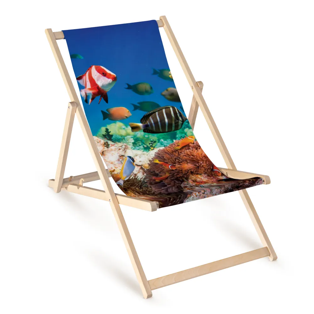 Șezlong din lemn cu imprimeu CORAL ISLANDS