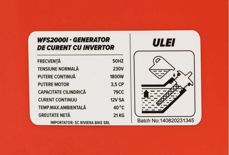Generator de curent Wolfson, digital invertor 2000W, 3.5 CP - Resigilat