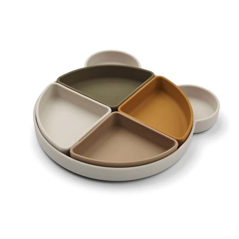 Liewood Arne Tallerken m. 4 Ineluri de inserție - Soft silicone - Mr. Bear/Sandy Multi Mix