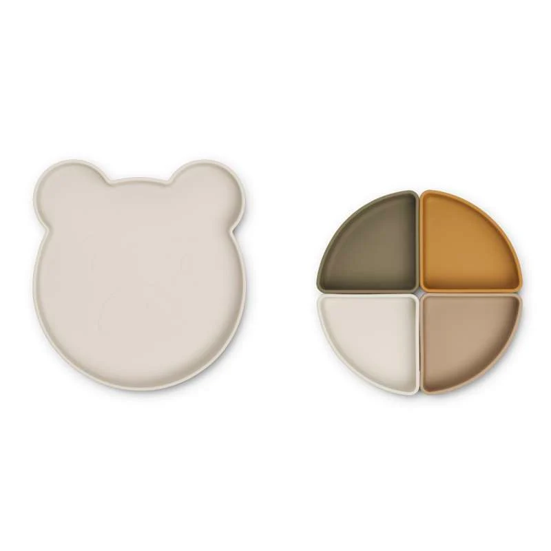Liewood Arne Tallerken m. 4 Ineluri de inserție - Soft silicone - Mr. Bear/Sandy Multi Mix