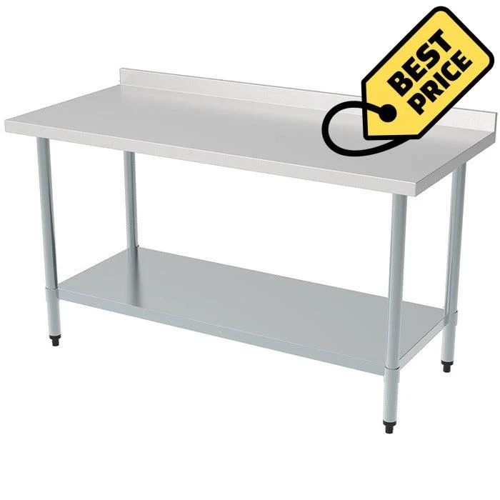 Masa cu blat inox 2000 x 700 x H850 mm, cu polita si inaltator la perete