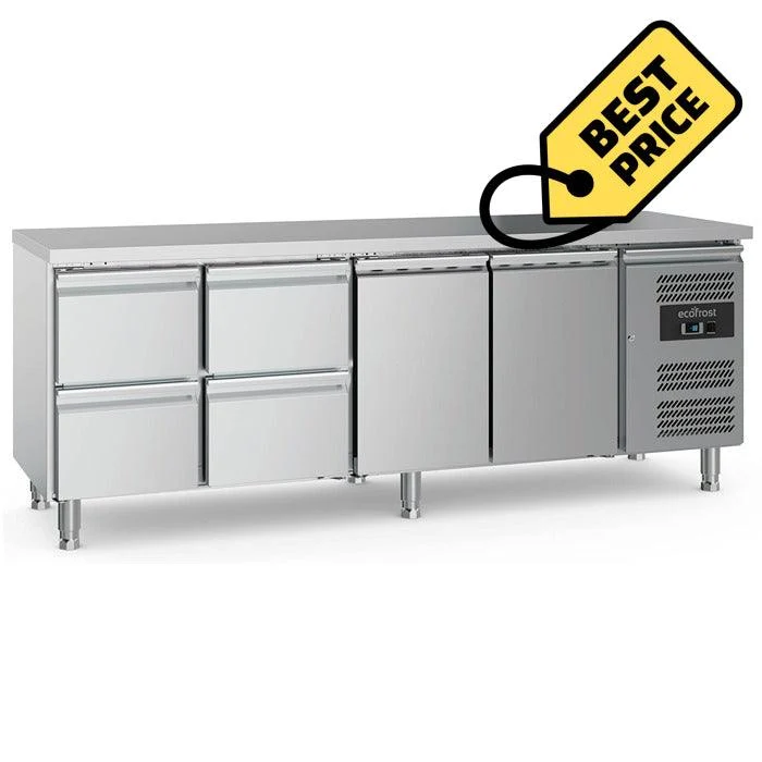 Masa refrigerata inox cu 2 usi si 4 sertare, temp. +2 / +8 °C,