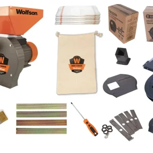 Moara pentru cereale WOLFSON - 2in1, 2700W, 100 CUPRU, 200kg/h + accesoriu furaje, fructe si legume