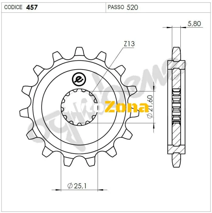 Angrenaj față (pinion) TROFEO 360457R15