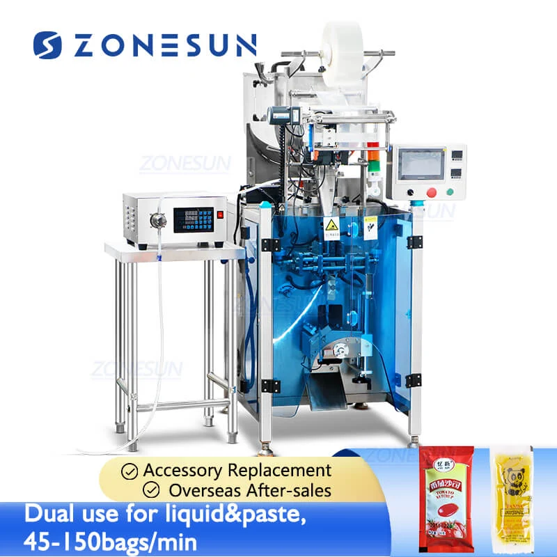 ZONESUN ZS-FS220U Sistem automat Vertical Dual Umplerea Mașă de ambalare sachetului de pastă lichidă