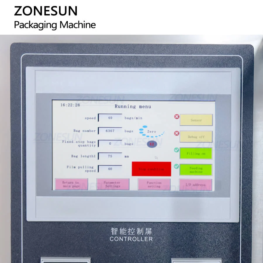 ZONESUN ZS-FS240LS VFFS VFFS PUTON POMP POMP NUTRIȚIONALE SAUCE DE MIERE SACHET SECHET PASTE