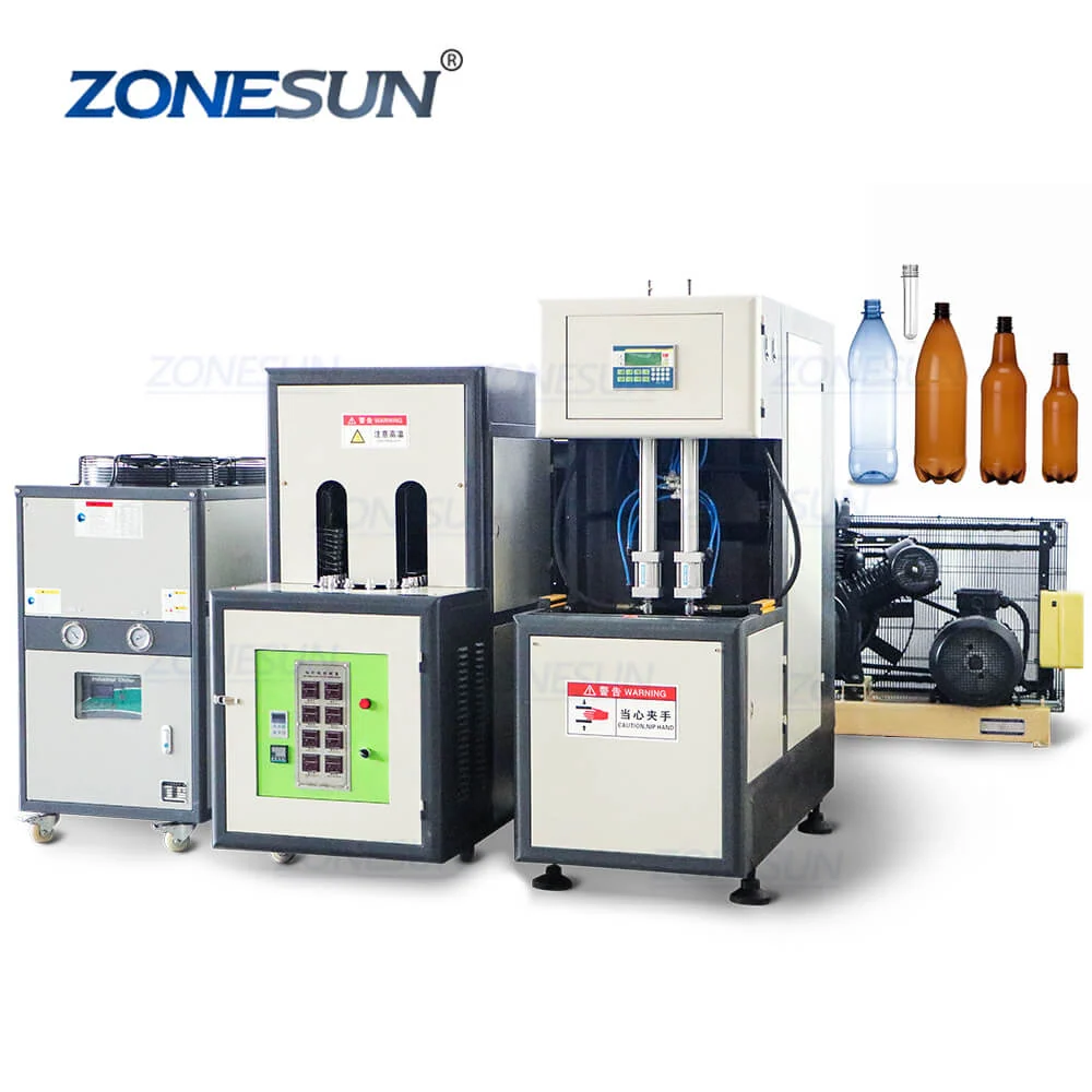 Zonesun ZS-SBMM1 Semi-automat 2 Cavitate Plastic Plastic Pet Mineral Apă Minerală Băutură Blovă Mașă de modelat Echipament...