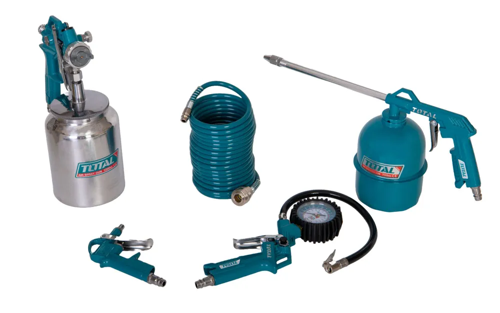Kit 5 piese TOTAL pentru suflat, umflat, spalat, vopsit si furtun 5m pentru compresor
