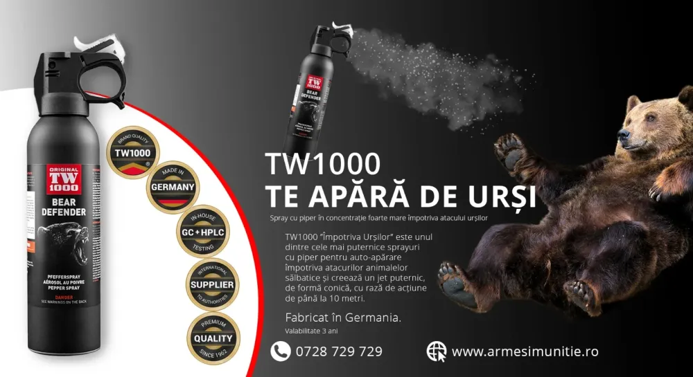Spray urs TW1000 Bear Defender 225 ml, raza actiune 8-10 m