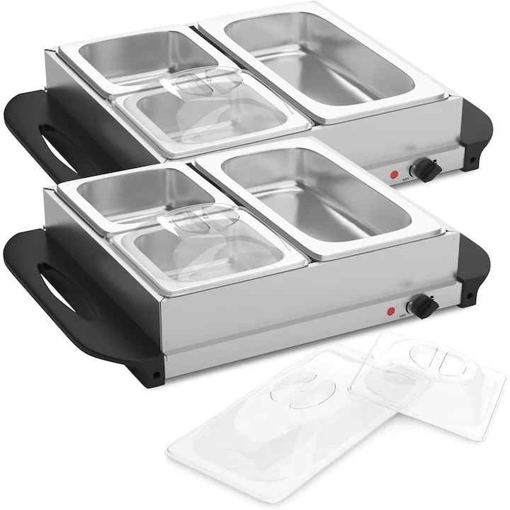 Set de 2 bufeturi electrice cu control de temperatura, 9L, otel inoxidabil
