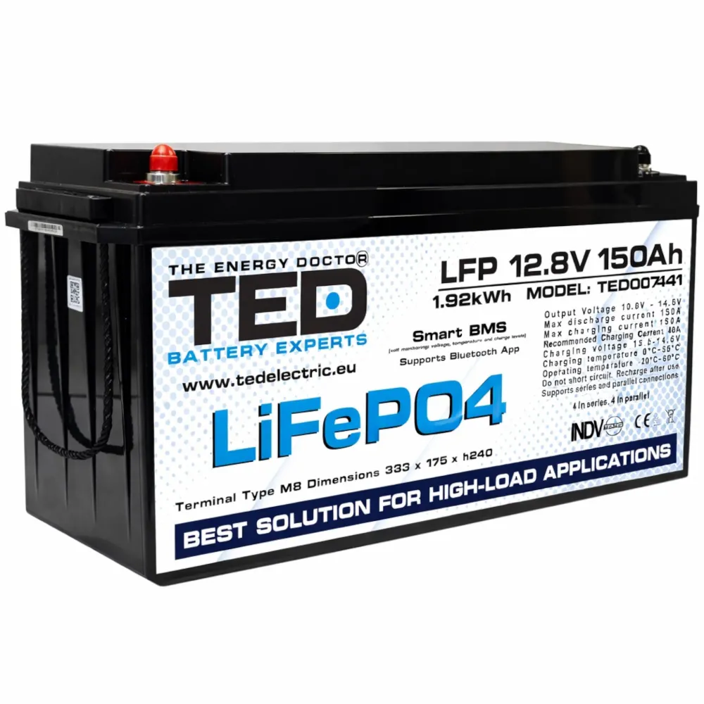 Acumulator LiFePO4 12V 150Ah cu Smart BMS si Bluetooth
