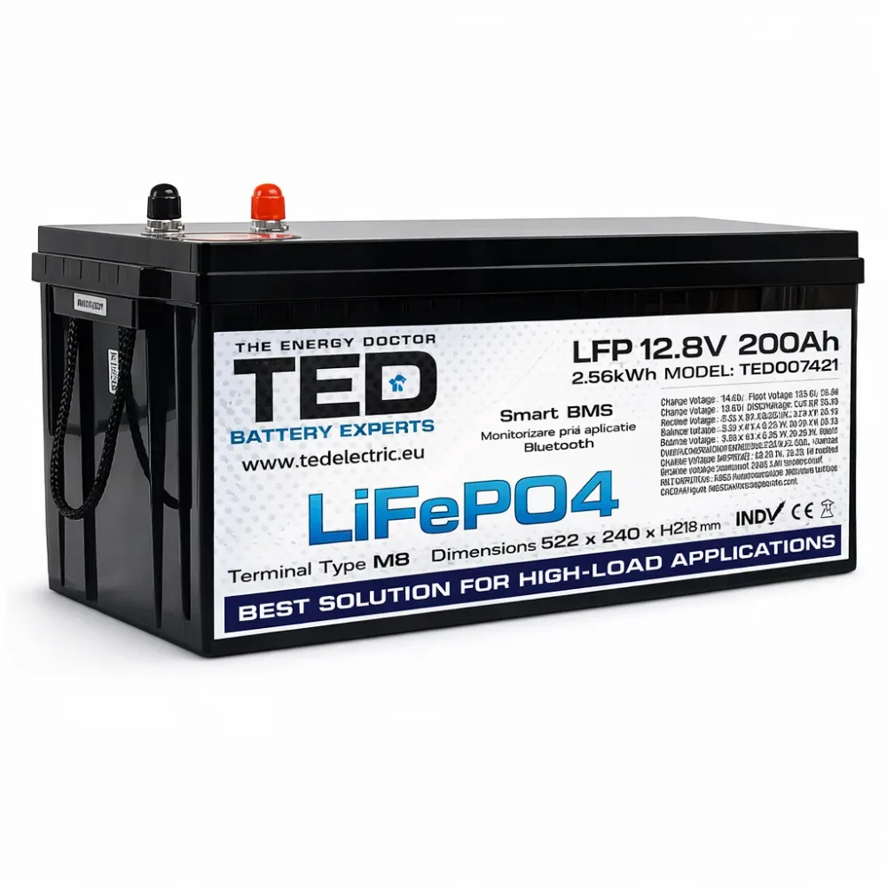 Acumulator LiFePO4 12V 200Ah cu Smart BMS si Bluetooth
