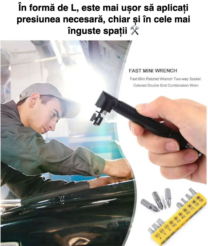 Adaptor cotit L la 90°, pt. bituri, prindere hexagonala + set 10 bituri cadou