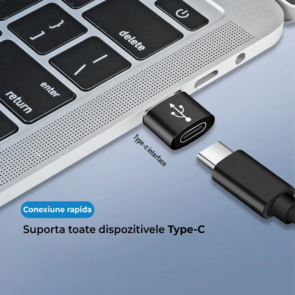 Adaptor OTG Timebox, USB-C la USB, Fast Charging si Transfer Date, Negru