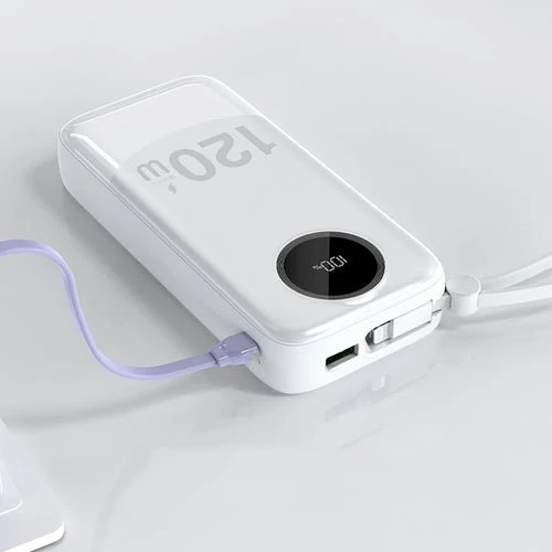 Baterie externă Dudao K13Pro 20 000 mAh, cablu integrat - Albă