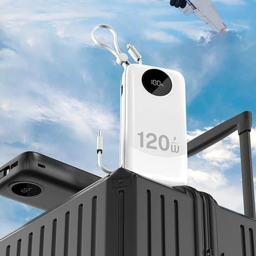 Baterie externă Dudao K13Pro 20 000 mAh, cablu integrat - Albă